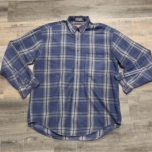 VTG Plaid Flannel Button Up Shirt - M - Blue/Tan
